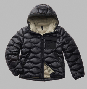 BLACK QUILTED HOODED DOWN JACKET