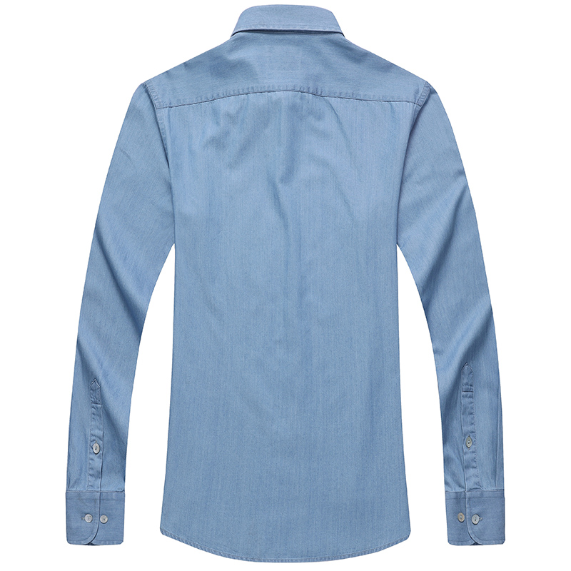 Men\'s formal shirts Business Casual Shirt long sleeve shirts denim blue garment washed shirt