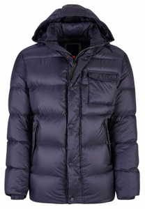 NAVY QUILTED HOODED DOWN JACKET