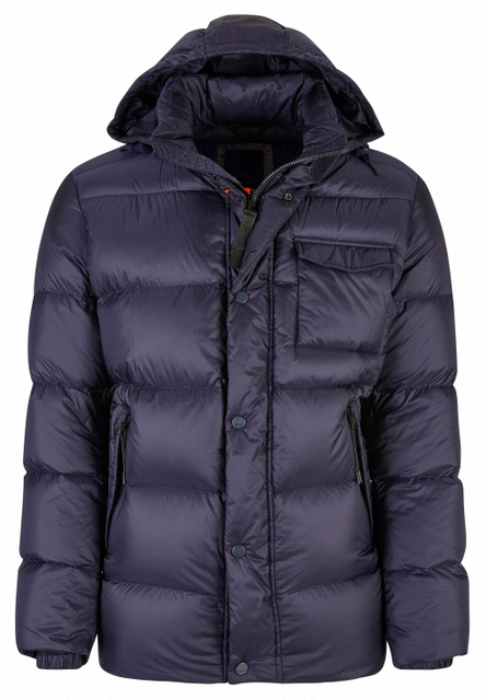 NAVY QUILTED HOODED DOWN JACKET