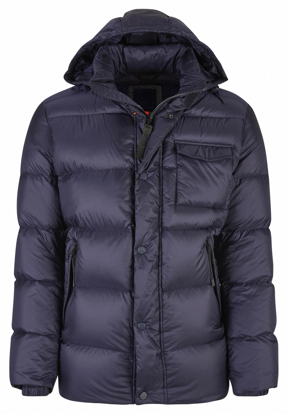 NAVY QUILTED HOODED DOWN JACKET