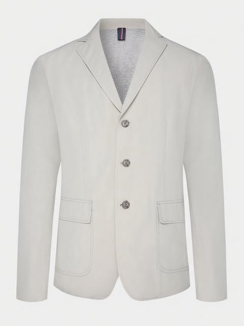 Men's Lightweight Single - Breasted 3 - Button Notched Lapel Patch Pocket Blazer