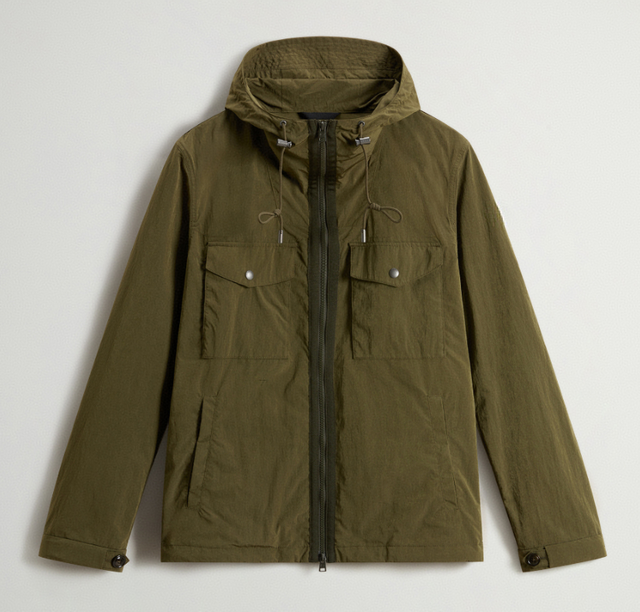 OLIVE GREEN HOODED UTILITY JACKET