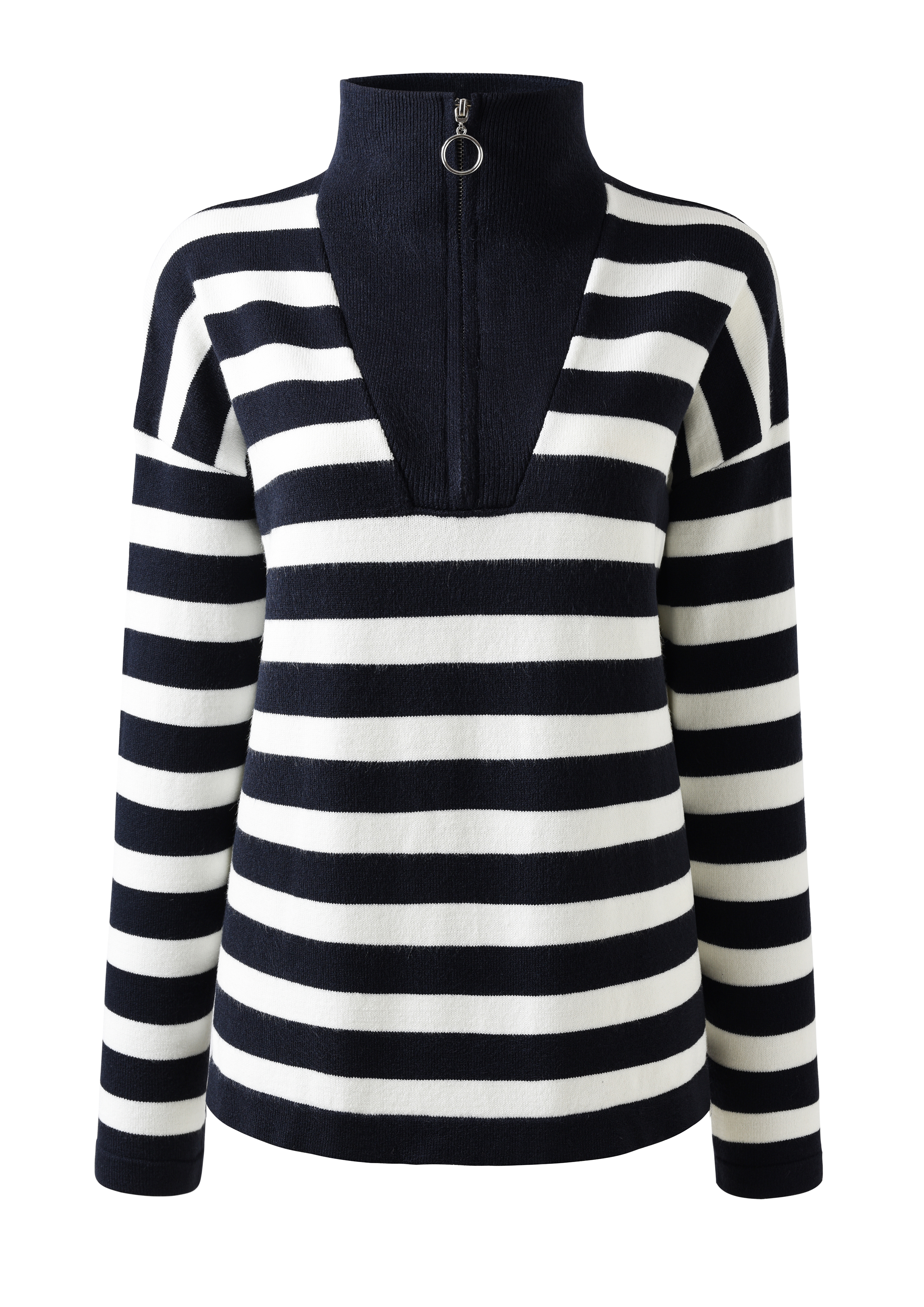 Women\'s Zip-up Sweater with Black And White Stripes