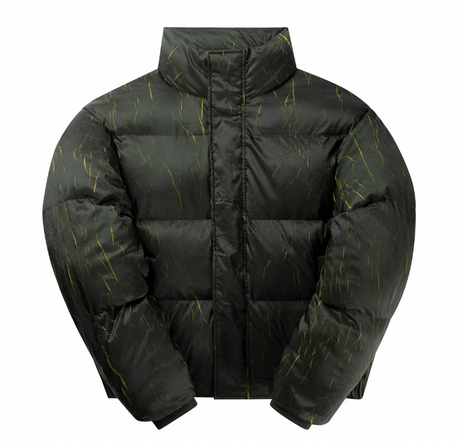 DARK GREEN MARBLED PUFFER JACKET