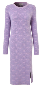Women's Slim-fit Purple Round Collar Slit Knit Dress