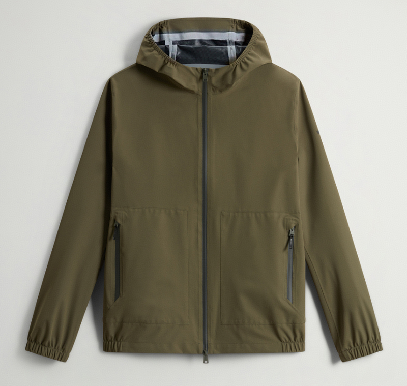 OLIVE GREEN HOODED WINDBREAKER JACKET
