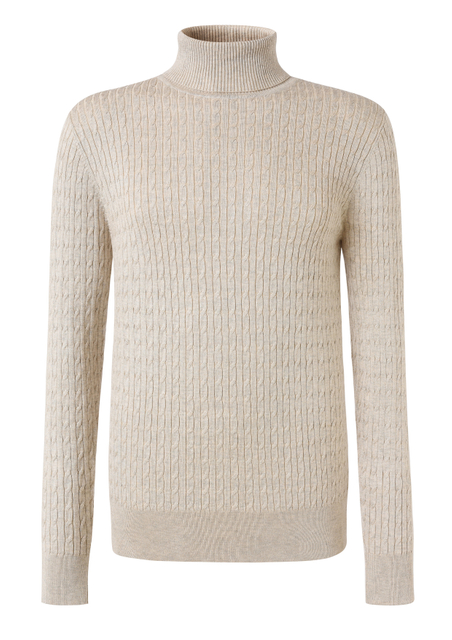 Men's Sand-colored High-neck Long-sleeved Flower Sweater