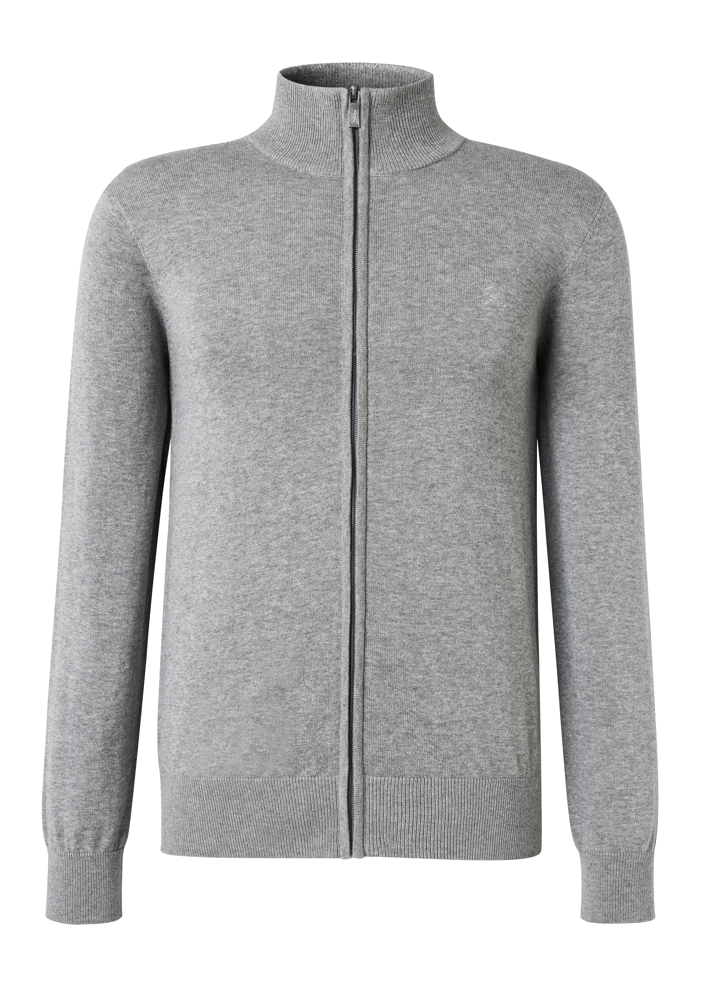 Men\'s Gray Full-front Zipper Long-sleeved Sweater
