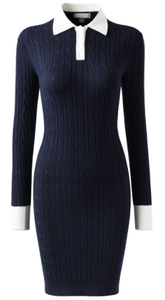Women's Navy Slim Knit Dress with White Polo Collar