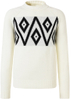 Men\'s White Diamond Jacquard 100% Cotton Crewneck Long-sleeved Sweater