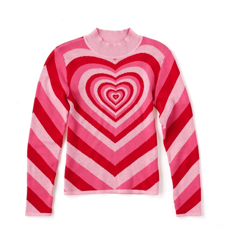  Women Pullover Rainbow Heart Turtle Neck Sweater