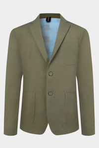  TWO - BUTTON NOTCH LAPEL BLAZER IN LIGHTWEIGHT COTTON - BLEND WITH CONTRAST BLUE PATTERNED LINING