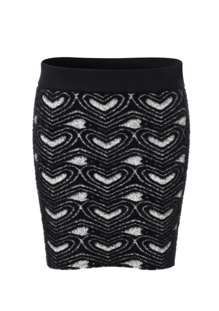 Women's Black Half Knit Skirt with White Heart Pattern