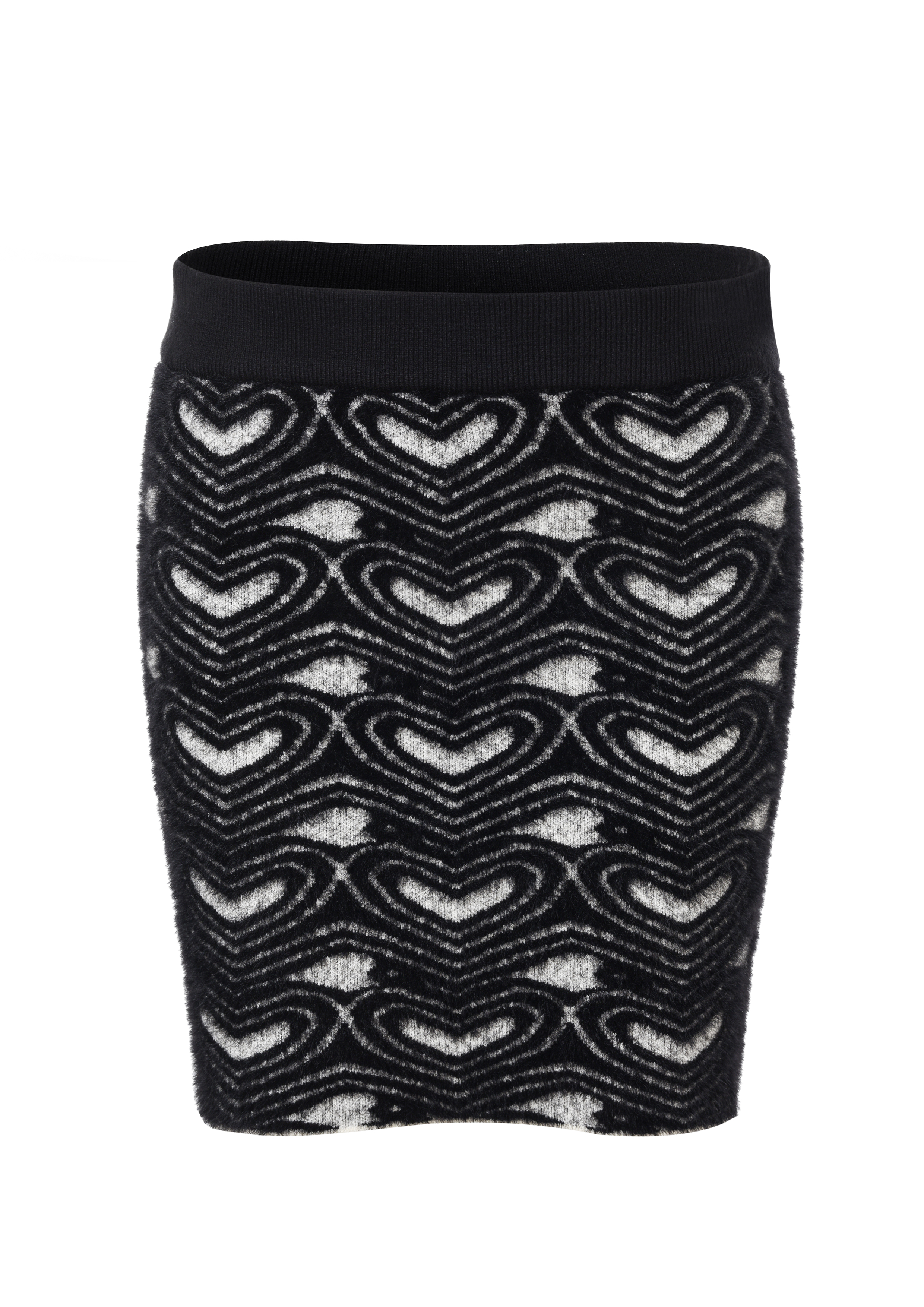 Women\'s Black Half Knit Skirt with White Heart Pattern