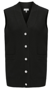 Women's Black Sleeveless Button-down V-neck Sweater Vest