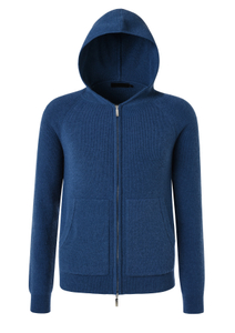 Men's French Blue Long-sleeved Zipper Knit Jacket