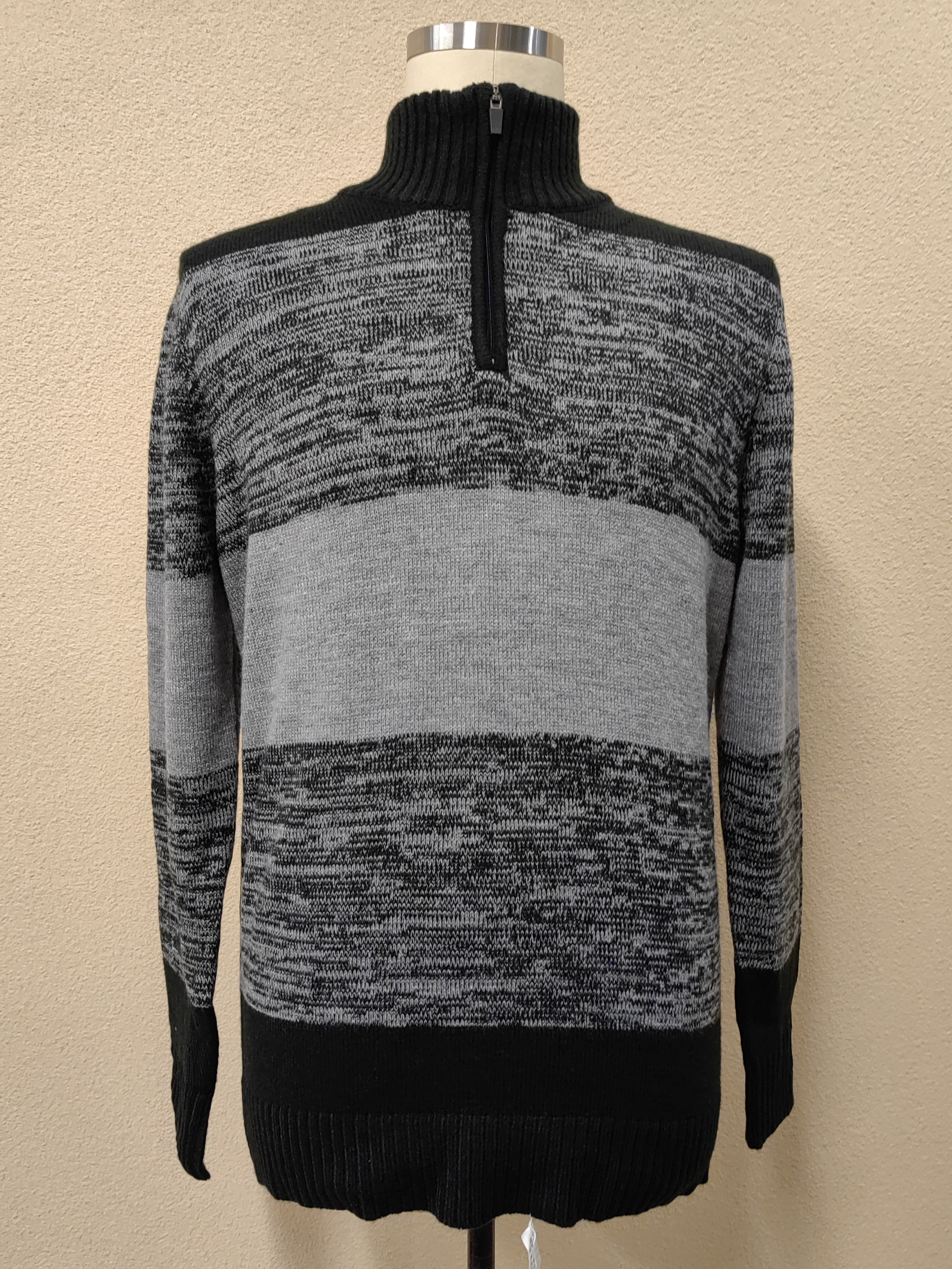 Black And Grey Hand Knitted Long Sleeve Men's Cardigan Striped Colorblock Sweater Open Chest Sweater