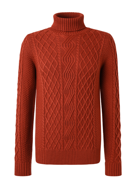 Men's Red Turtleneck Long-sleeved Flower Sweater