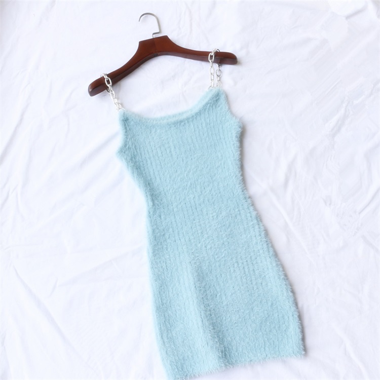Women Casual Mini Sky Blue Bodycon Knit Sweater Dress