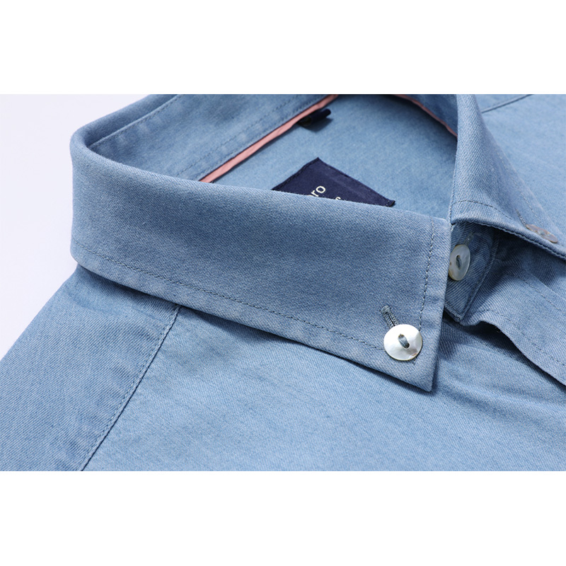 Men's formal shirts Business Casual Shirt long sleeve shirts denim blue garment washed shirt