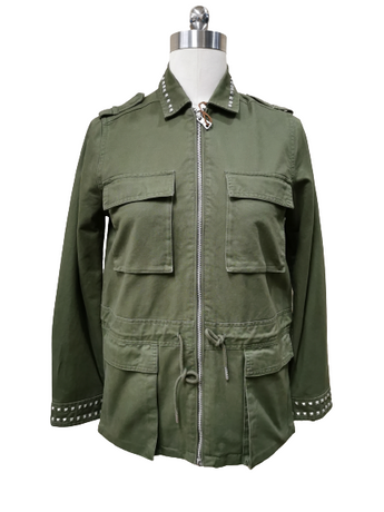Spring Coat - Woman garment-washed cotton jacket with rivets 