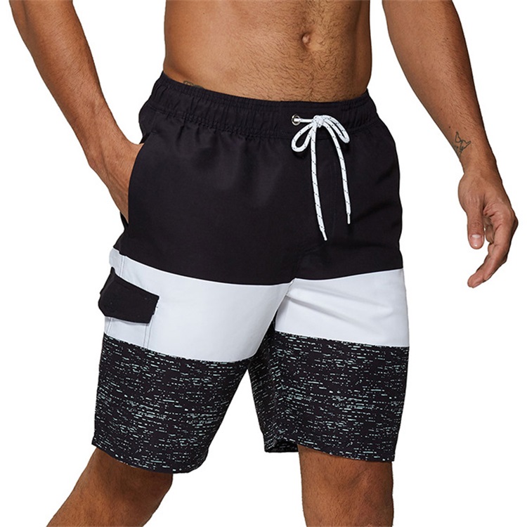Summer Quick Dry Polyester Men\'s Fit Elastic Waist Striped Beach Shorts