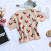 New Design Sweater Embroidery Cherry Knitted Crop Top Short Sleeve Sweater Women Pullover Sweater
