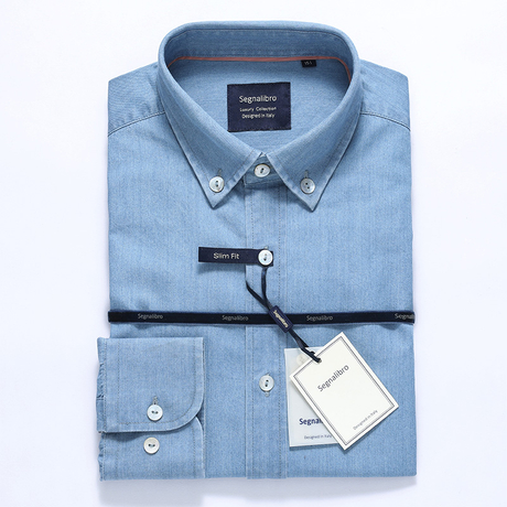 Men's formal shirts Business Casual Shirt long sleeve shirts denim blue garment washed shirt