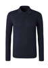OEM Design Navy Hand Knitted Long Sleeve 100% Wool Men\'s Lapel Crewneck Sweater 