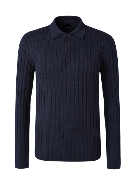OEM Design Navy Hand Knitted Long Sleeve 100% Wool Men's Lapel Crewneck Sweater 