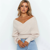 Woman Sexy Deep V Neck Knitted Wrap Crop Top Sweater