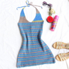 Women Backless Strap Halter Sexy Stripe Knitted Sweater Dress