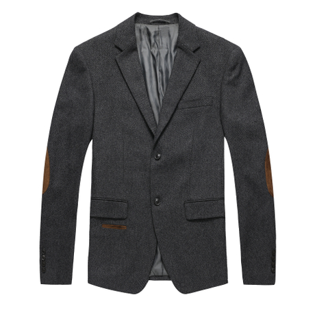Men's wool mixed elbow patch notch lapel suit blazer