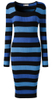 Women\'s Long Slim-fit Blue And Black Striped Contrasting Knit Dress
