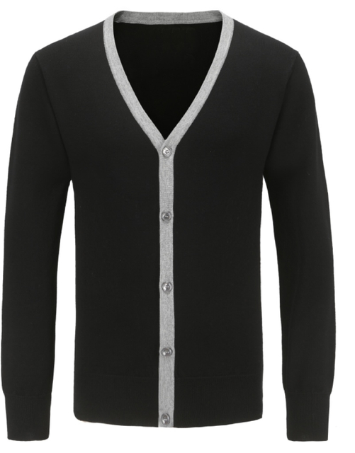 Men's black grey Vs V-neck long sleeve slim cardigan sweater