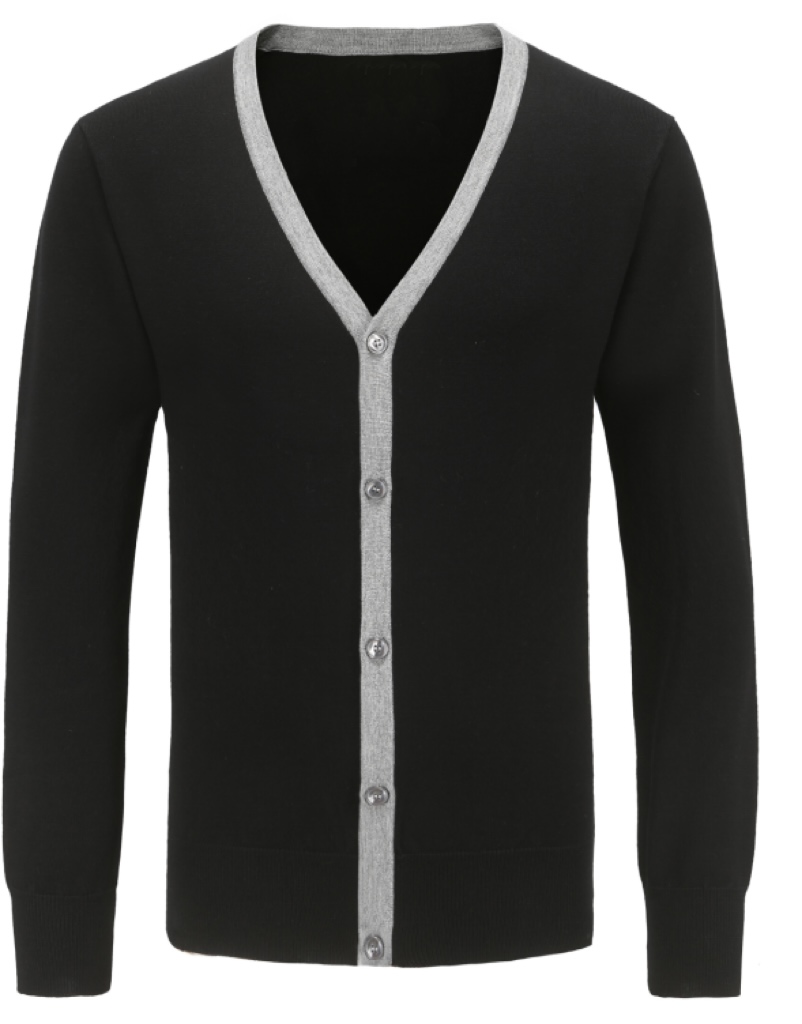 Men\'s Black Grey Vs V-neck Long Sleeve Slim Cardigan Sweater