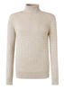 Men\'s Sand-colored High-neck Long-sleeved Flower Sweater