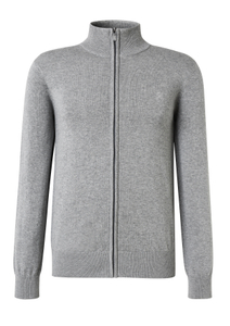 Men's Gray Full-front Zipper Long-sleeved Sweater