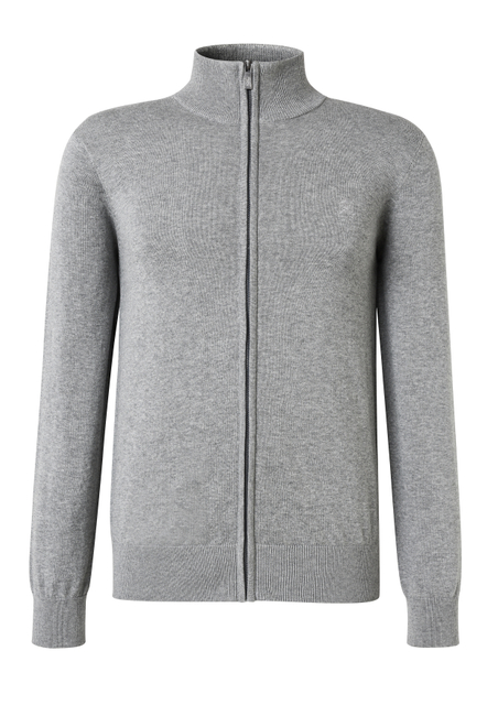 Men's gray full-front zipper long-sleeved sweater