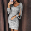 Sexy Bodycon Party Long Sleeve Mini Plus Size Sequin Dress