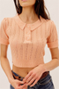 Polo Neck Short Sleeve Knitted Crop Top Sweater