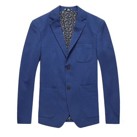 Men's Blue Patch Pocket Cotton Casual Suit Blazer Jackets
