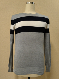 2022 New Design Grey Knitted Long Sleeve Men's Crewneck Striped Colorblock Sweater 