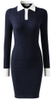 Women\'s Navy Slim Knit Dress with White Polo Collar