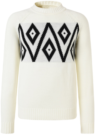 Men's White Diamond Jacquard 100% Cotton Crewneck Long-sleeved Sweater