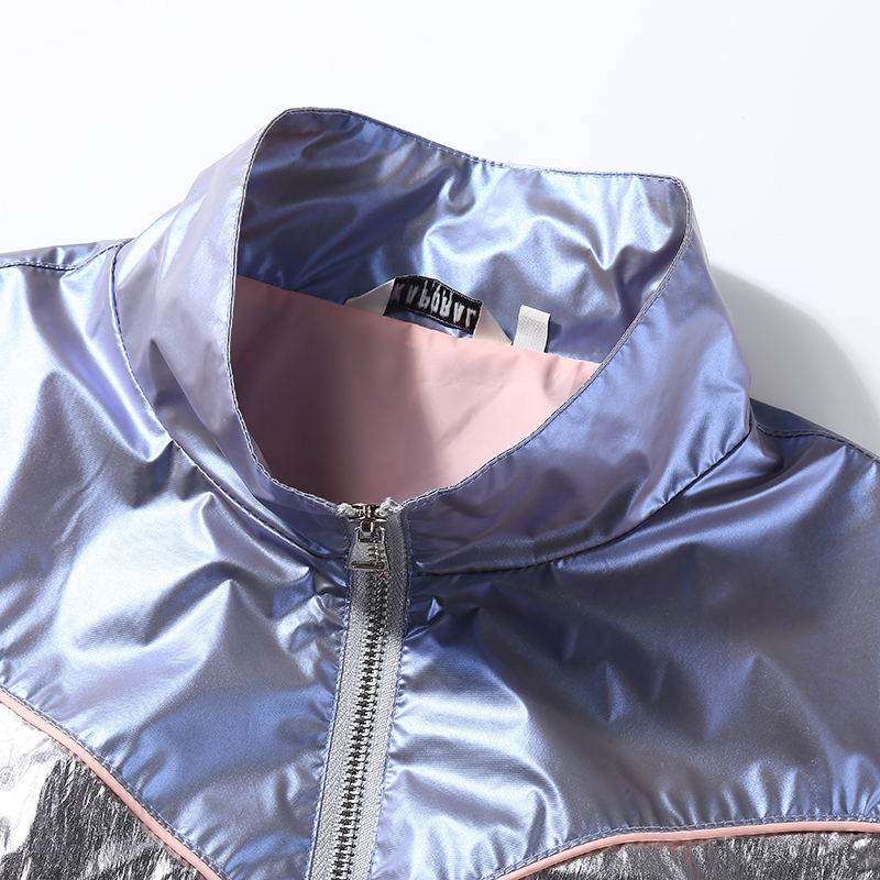 New Outdoor Women's Reflective Shiny Windbreaker Sport Jackets With Contrast Panel Design