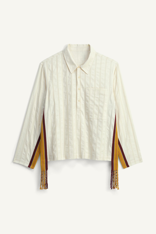 Men's shirt-white-long sleeve shirt-tassels