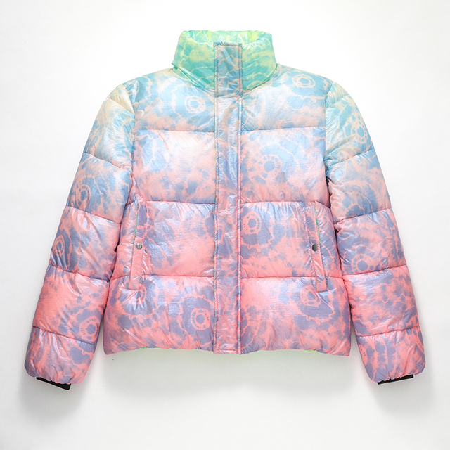 Custom Design Tie Dyed Thick Warm Casual Winter Women's Puffer Jackets 4 Colorways