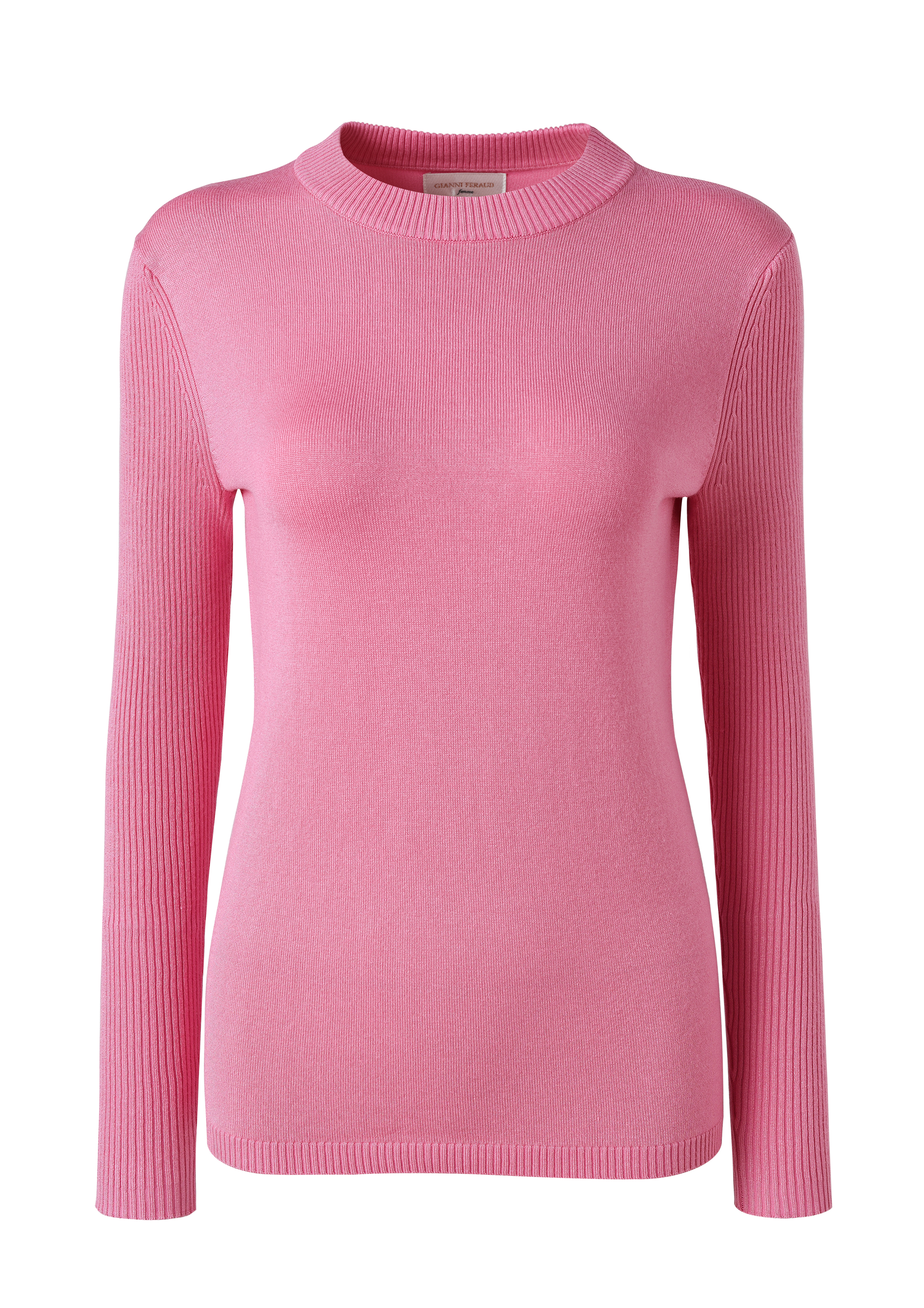 Women\'s Pink Long-sleeved Crew-neck Sweater